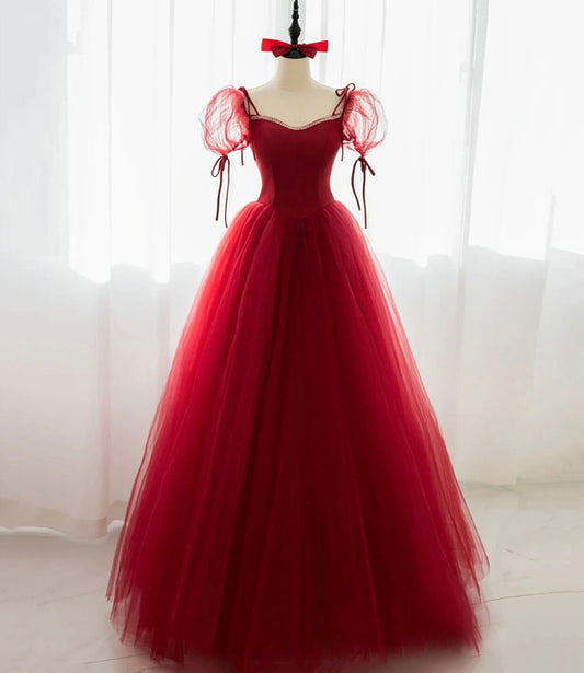 Red tulle long ball gown dress red evening dress  10599