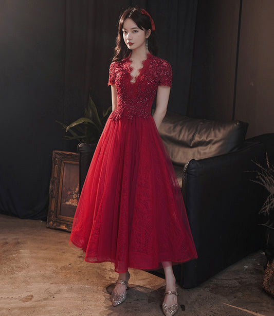 Cute tulle long A line prom dress evening gown  10095