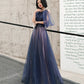 Blue tulle sequins long prom dress blue evening dress  10497