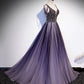 Purple v neck tulle beads long prom dress evening dress  8556