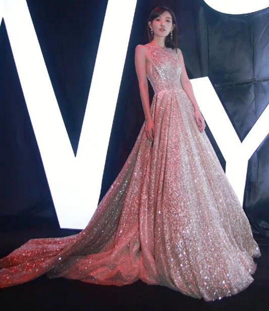 Shiny sequins long ball gown dress formal dress  8649