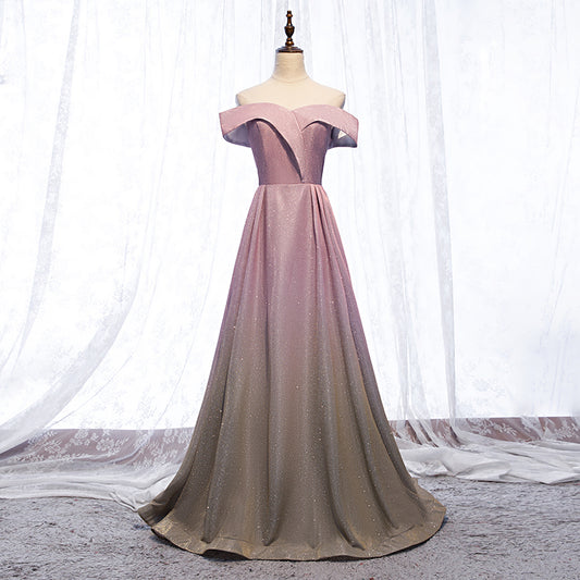 Glänzendes langes Ballkleid aus Satin Rosa Abendkleid 8623