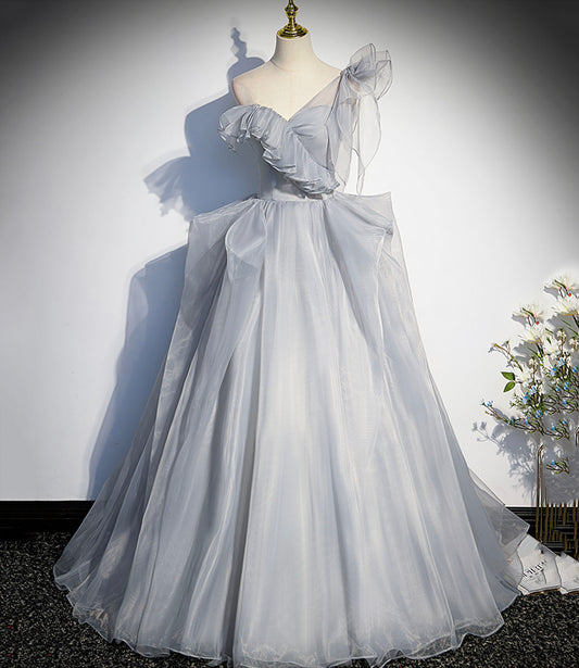 Robe de soirée longue en tulle gris Robe de soirée trapèze 10273