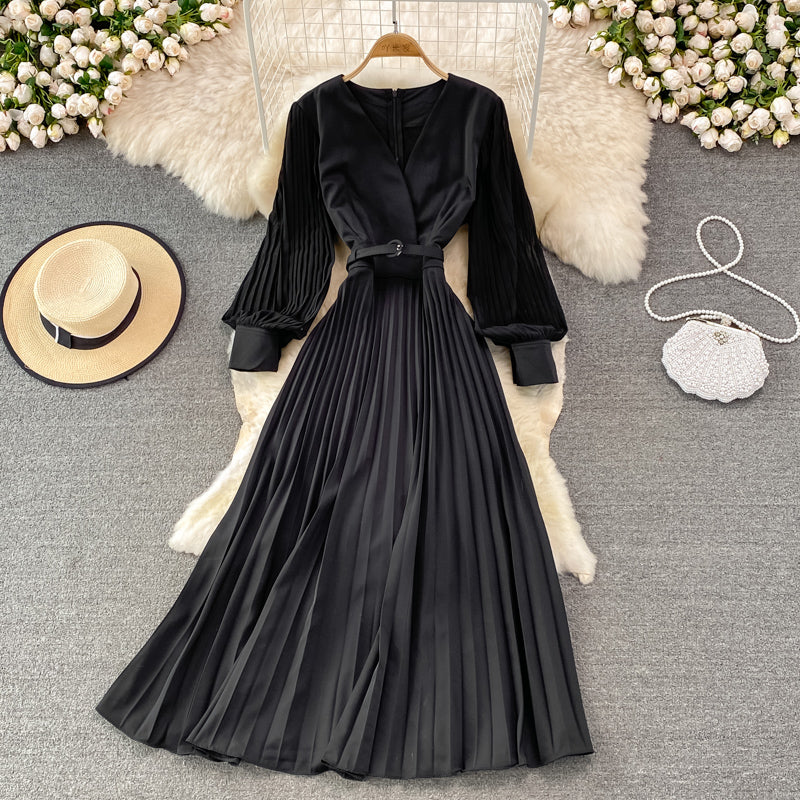 Elegant V Neck Long Sleeve Dress A Line Fashion Dress  10913