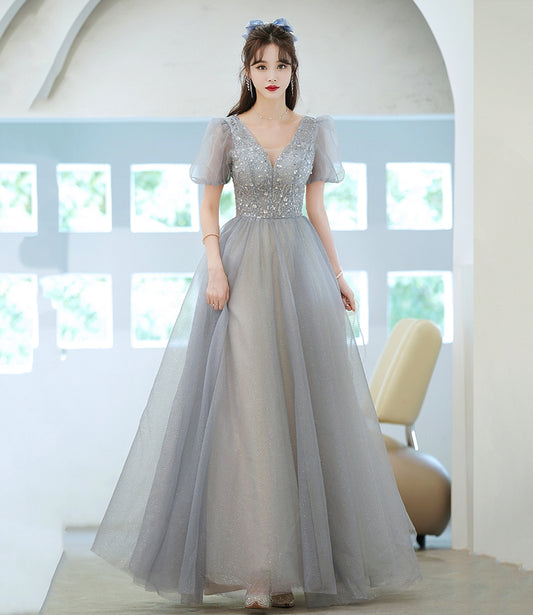 ray tulle beads long prom dress evening dress  8967