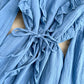 Blue V Neck Long Sleeve Dress Fashion Dress  10916