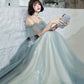 Cute tulle lace long prom dress A line evening dress  8973