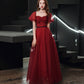 Burgundy tulle long prom dress evening dress  8553