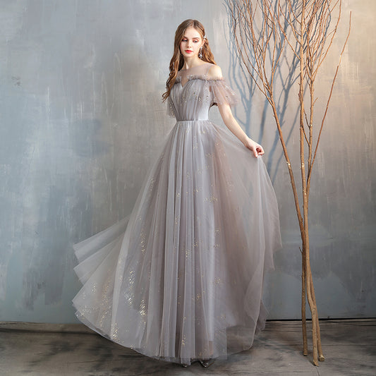 Cute tulle long prom dress simple evening dress  8245