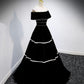 Langes Ballkleid aus schwarzem Samt schwarzes Abendkleid 10157