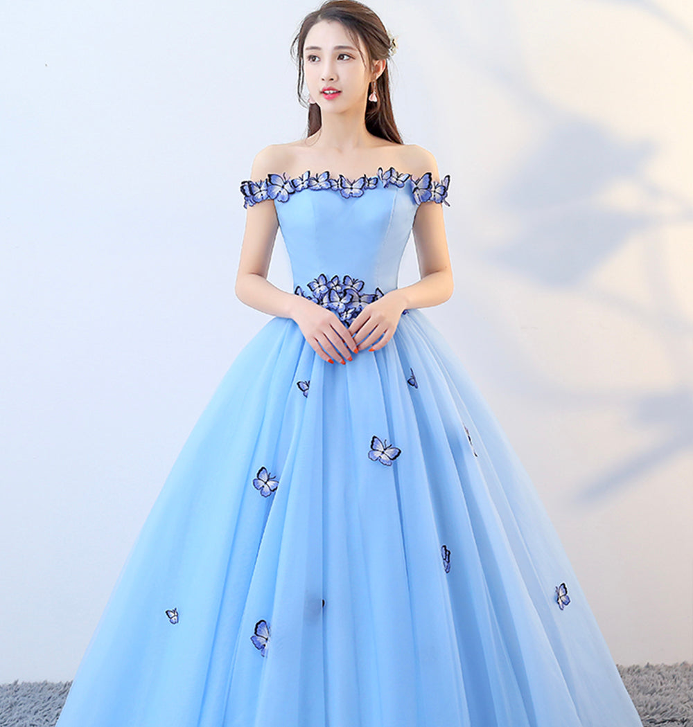 Blue tulle long ball gown dress formal dress  8627