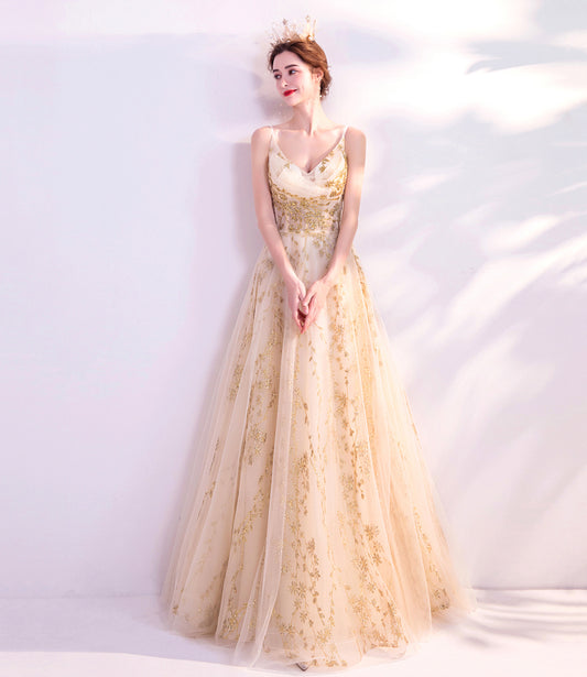 Elegant tulle sequins long A line prom dress evening dress  8832