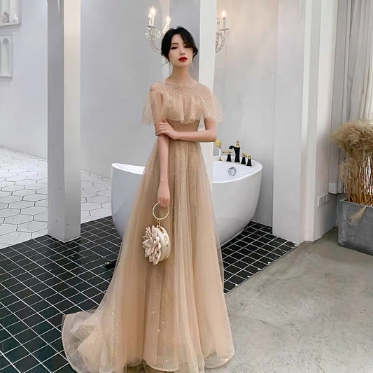 Cute tulle long A line prom dress evening gown  10067