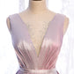 Pink satin long prom dress pink evening dress  8517