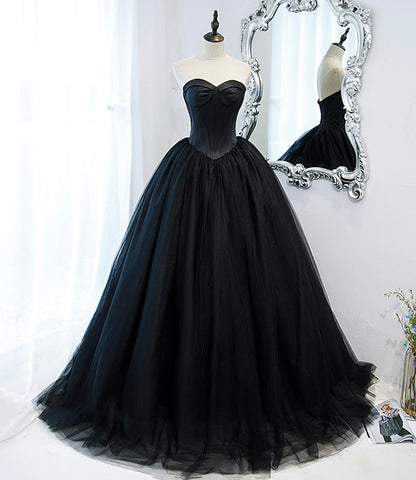 Black tulle long ball gown dress black evening gown  10152