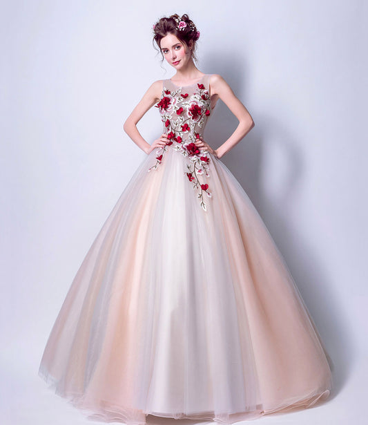 Elegant tulle applique long A line prom dress evening dress  8802