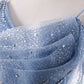 Blaues langes A-Linien-Abschlussballkleid aus Tüll Modekleid 8763