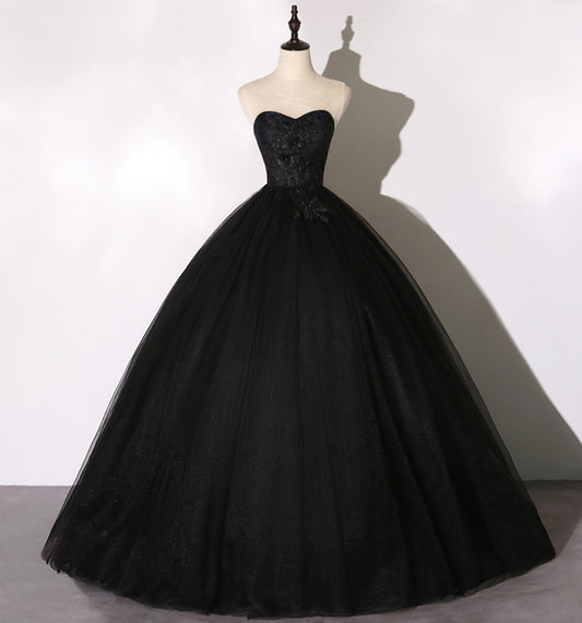 Black lace long ball gown dress A line formal dress  8641