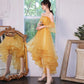 Yellow tulle short prom dress cockatil dress  8961