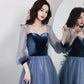 Robe de soirée longue en tulle bleu velours Robe de soirée trapèze 10077