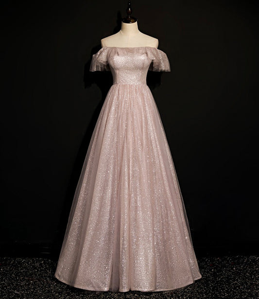 Shiny tulle sequins long A line prom dress evening dress  8700