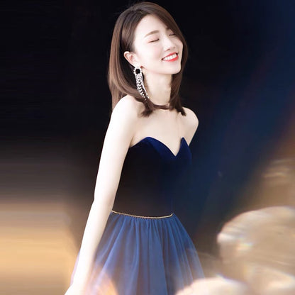 Blue velvet tulle long prom dress evening gown  10119