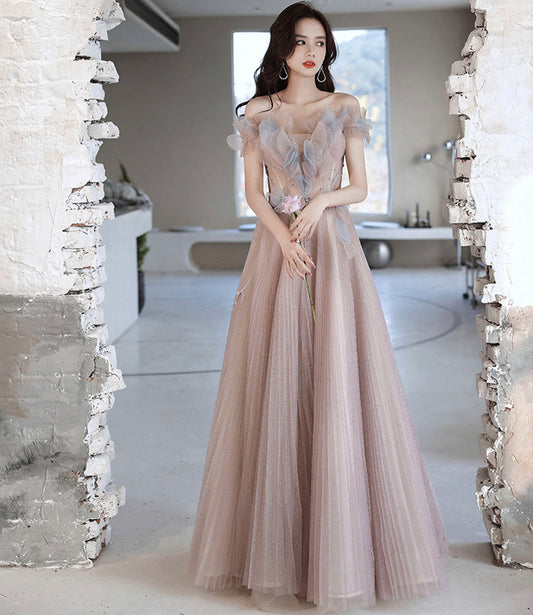 Cute tulle long prom dress A line evening dress  10426