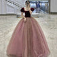 Cute velvet tulle long prom dress A line evening gown  10516