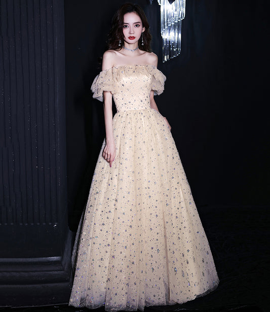 Shiny tulle sequins long A line prom dress evening dress  8715