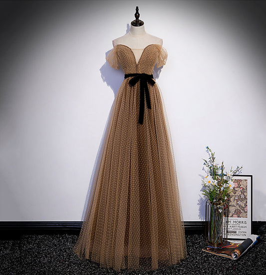 Cute tulle long prom dress A line evening dress  10182