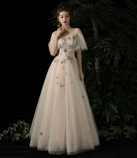 Cute tulle sequins long prom dress evening dress  10196