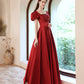 Langes A-Linien-Abschlussballkleid aus rotem Satin, rotes Abendkleid 10529