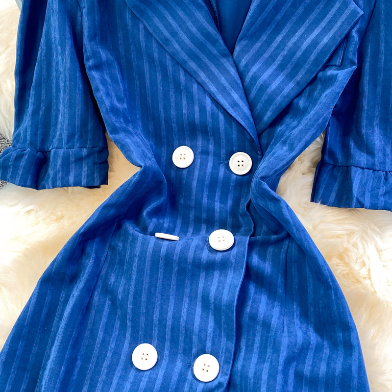 Blue Double-Breasted Striped Dress  10899