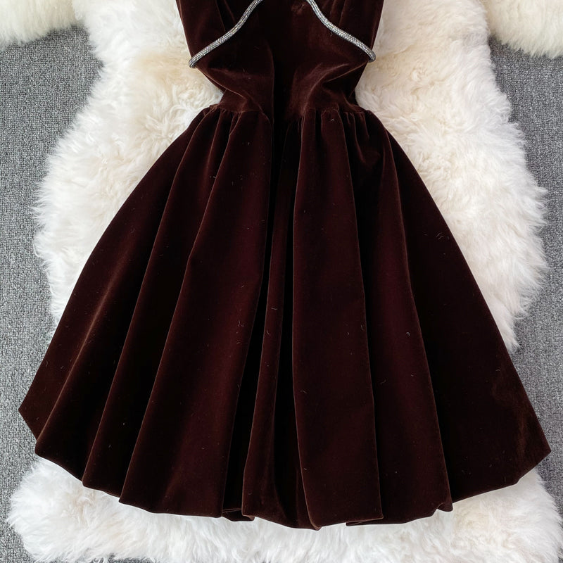 Cute V Neck Velvet Short Dress Fashion Dress  10854