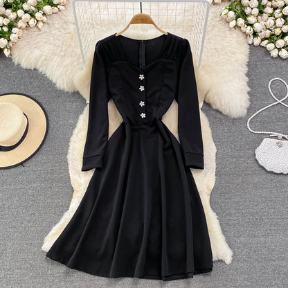 Black A Line Long Sleeve Dress Fashion Dress  10903