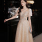 Champagne tulle sequins long prom dress evening dress  10325