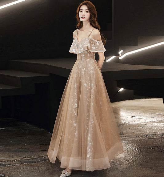 Cute tulle lace long prom dress evening dress  8461