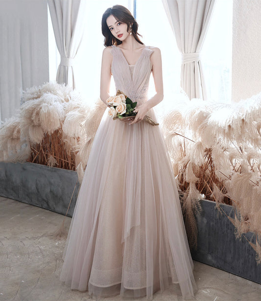 Elegant tulle long prom dress A line evening dress  10652