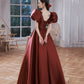 Burgundy v neck satin long prom gown A line formal gown  10212
