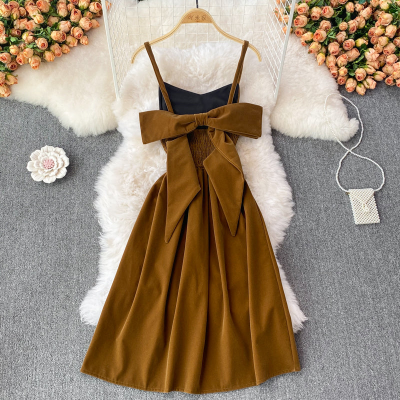 Cute Bow Velvet Backless Dress Fashion Dress  10848