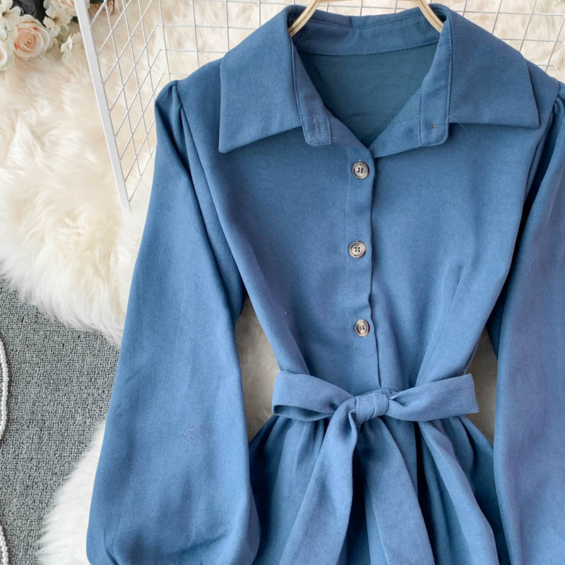 Sweet Long-Sleeved Corduroy Dress A Line Fashion Dress  10956