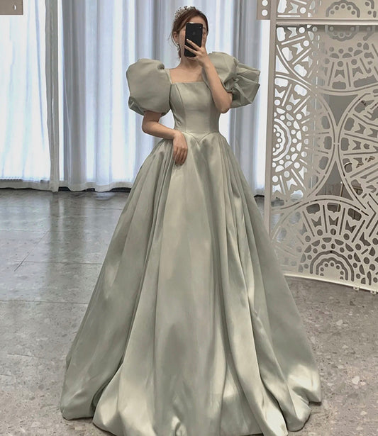 Cute satin long ball gown dress A line formal dress  10321