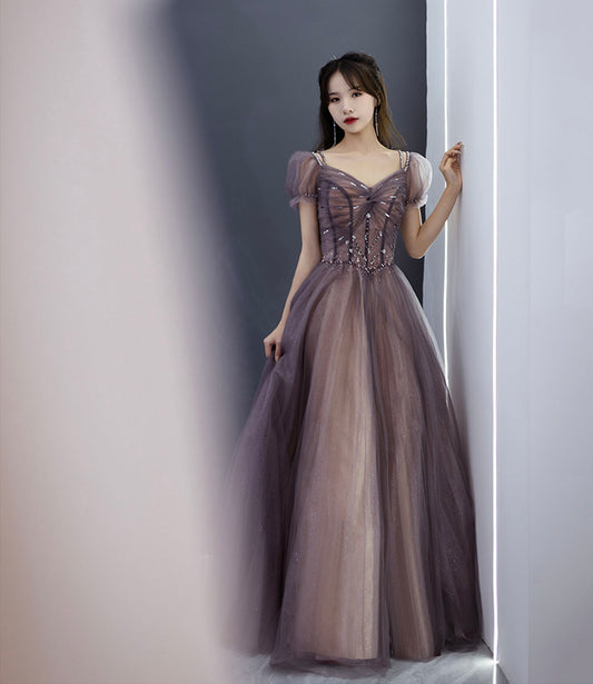 Robe de soirée longue en tulle mignonne Robe de soirée trapèze 10280