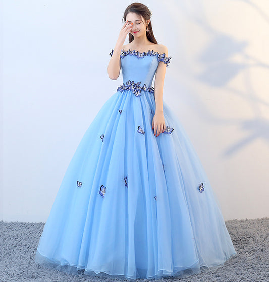 Blue tulle long ball gown dress formal dress  8627