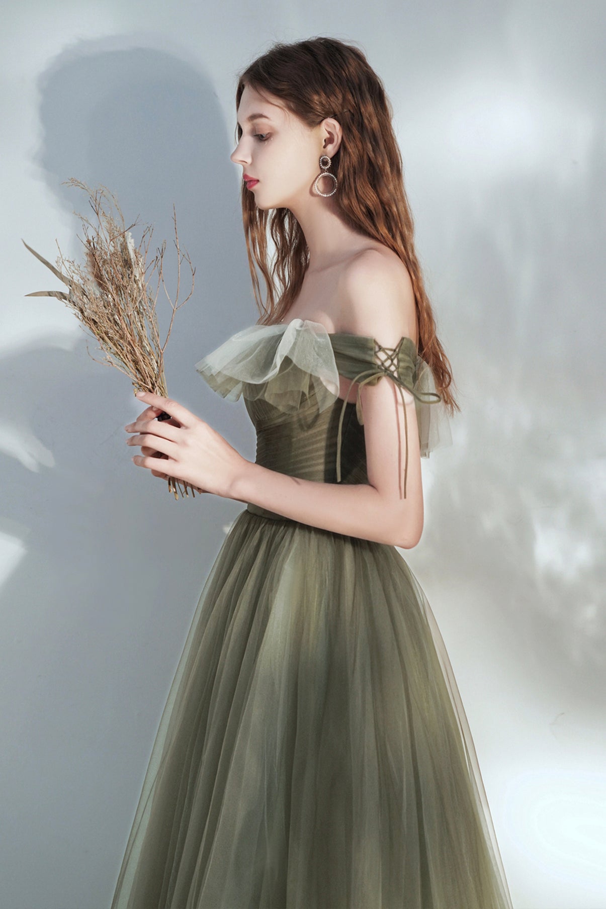 Cute tulle long A line prom dress evening dress  8632