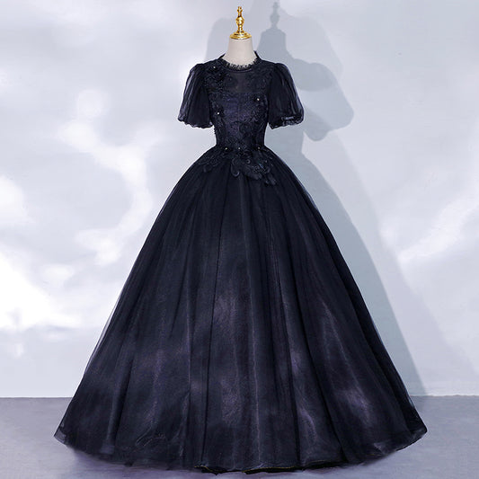 Schwarzes Tüll-Spitzen-Ballkleid-Kleid, formelles Kleid 10061