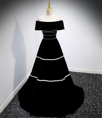 Black velvet long prom dress black evening gown  10157