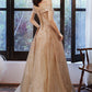 Gold sequins long A line prom dress evening dress  8573