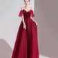 Bugundy velet tulle long prom dress A line evening dress  10553