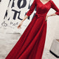 Burgundy v neck long A line prom dress evening dress  8758